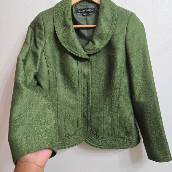 Albert Nipon Womens Vintage 90s Y2K Twee Green Tailored Wool Silk Blend Blazer 4 - Picture 5 of 10